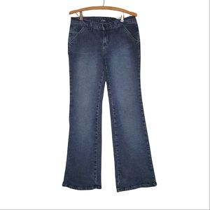 Dark Wash Bootleg Jeans with Button Detail Back Pockets